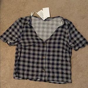 Plaid Button-down Crop Top
